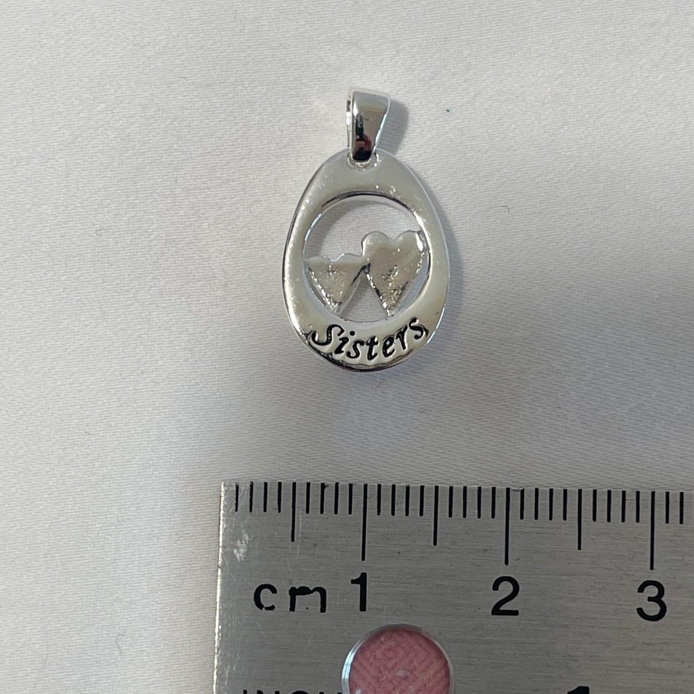 Sisters Heart Oval Charm Pendant Silver Tone Double Heart Cut Out Jewelry